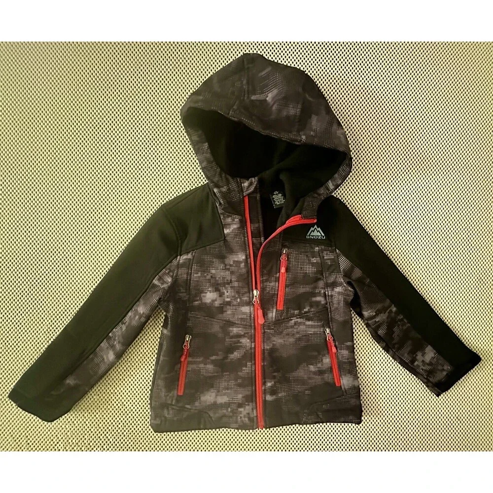 Snozu Youth Hooded Jacket Size 5/6 Softshell Boys/Girls Warm Coat Kids Black Dot